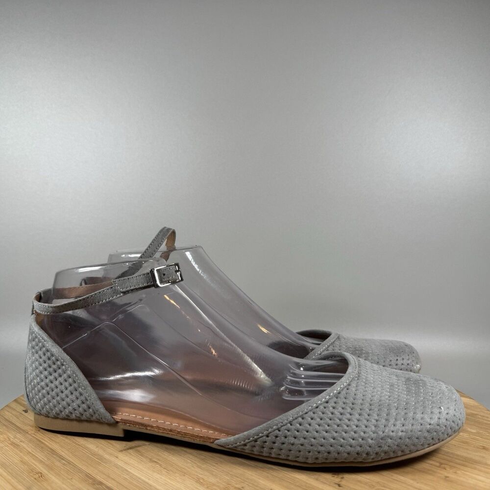 S‎ Steve Madden Maia Gray Fabric Flats Size 9.5 Ankle Strap Shoes NEW